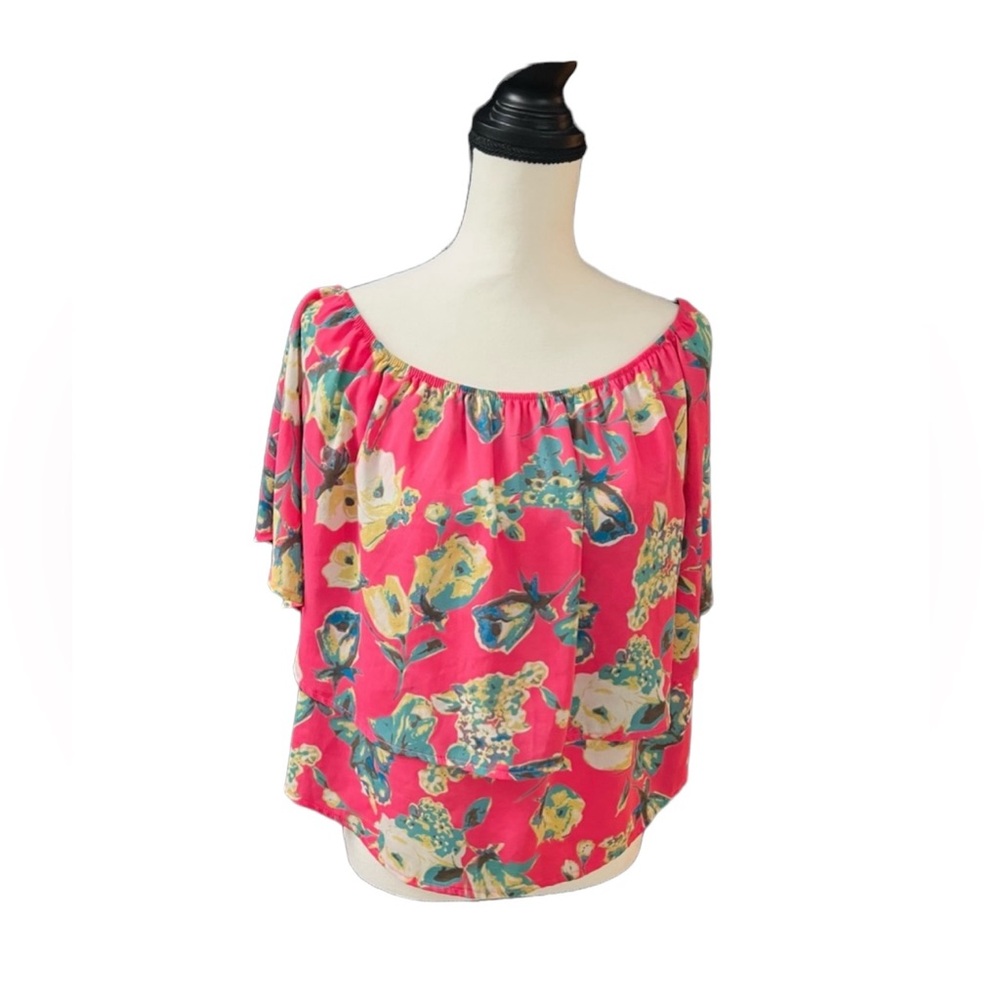 PEACH LOVE Pink Floral Off the Shoulder Top
